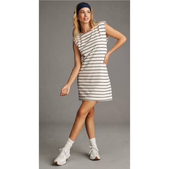 Anthropologie Daily Practice White Sleeveless Dress Black Striped Casual XL - Picture 1 of 8